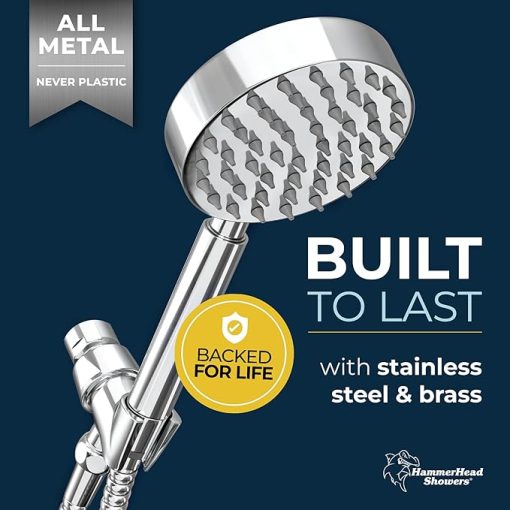 AquaCare® ALL METAL Handheld Shower Head with Hose and Brass Holder - CHROME - 2.5 GPM High Pressure Shower Heads with Adjustable Shower Wand Bracket - 6ft Flexible Extension - Image 2
