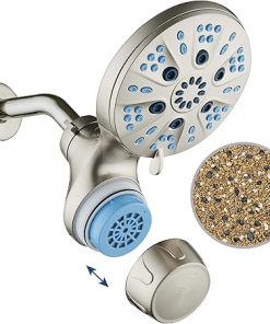High Pressure Luxury 6-mode 6 inch Rain Shower Head with Built-in Skin & Hair KDF Showerhead Filter, ON/OFF Filtration Modes, Instant Cartridge Reload, Stay-Clean Nozzles & Cartridge. Nickel Finish
