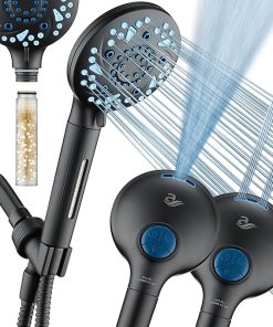 High Pressure 10-mode Filter Handheld Shower Head with Built-in Power Wash – Clean Tub, Tile & Pets, Remove Chlorine, Metals & Toxins from Water to Protect Skin, Hair & Nails. Matte Black