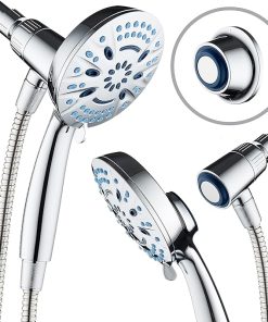 AquaCare® High-Pressure 8-mode Handheld Shower Head with Magnetic Guidance Docking System – 2 Magnetic Brackets, 5 inch Face, Hygienic Jets, 6 ft. Stainless Steel Hose/All Chrome Finish