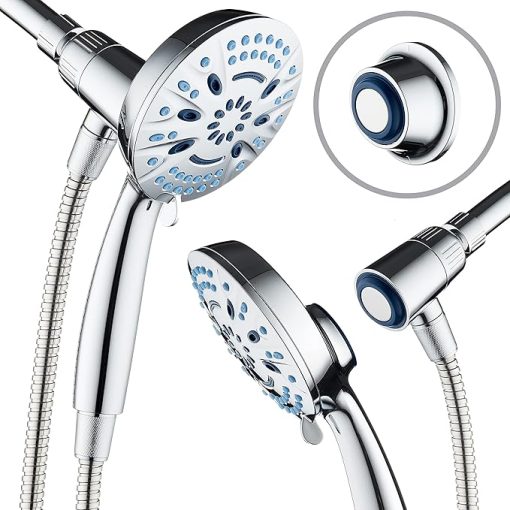 AquaCare® High-Pressure 8-mode Handheld Shower Head with Magnetic Guidance Docking System - 2 Magnetic Brackets, 5 inch Face, Hygienic Jets, 6 ft. Stainless Steel Hose/All Chrome Finish