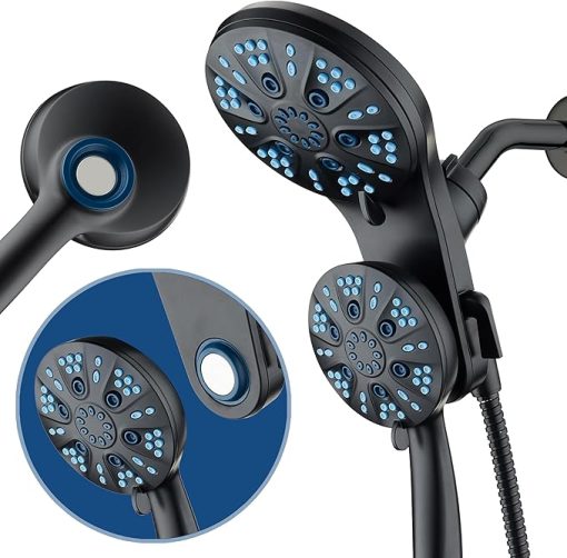 AquaCare® High-Pressure 48-mode Luxury 3-way Combo System with Magnetic Guidance Docking, Giant Rain & Handheld Shower Head, Hygienic Jets and 6 ft. Stainless Steel Hose, Matte Black Finish