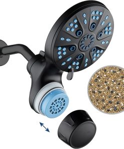 High Pressure Luxury 6-mode 6 inch Rain Shower Head with Built-in Skin & Hair KDF Showerhead Filter, ON/OFF Filtration Modes, Instant Cartridge Reload, Stay-Clean Nozzles & Cartridge. Matte Black