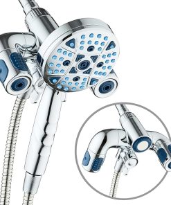AquaCare High Pressure Multi Zone 208 Setting Shower Head & Handheld 3-way Combo System – Magnetic Docking Handle, Stay-Clean Jets, 6 ft. Metal Hose, All Chrome Finish, Top American Brand