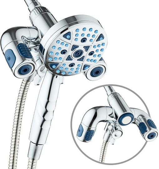 AquaCare High Pressure Multi Zone 208 Setting Shower Head & Handheld 3-way Combo System - Magnetic Docking Handle, Stay-Clean Jets, 6 ft. Metal Hose, All Chrome Finish, Top American Brand