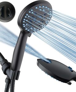 As-Seen-On-TV High Pressure 8-setting Handheld Shower Head – Built-in Power Wash to Clean Tub, Tile & Pets, Overhead & Wall Brackets, Pure-Clean Nozzles, Extra-long 6 ft. Stainless Steel Hose