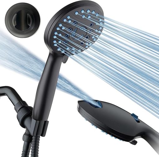 As-Seen-On-TV High Pressure 8-setting Handheld Shower Head - Built-in Power Wash to Clean Tub, Tile & Pets, Overhead & Wall Brackets, Pure-Clean Nozzles, Extra-long 6 ft. Stainless Steel Hose