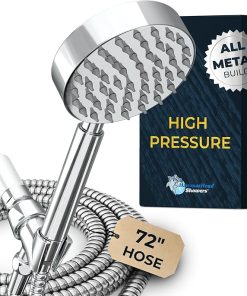 AquaCare® ALL METAL Handheld Shower Head with Hose and Brass Holder – CHROME – 2.5 GPM High Pressure Shower Heads with Adjustable Shower Wand Bracket – 6ft Flexible Extension