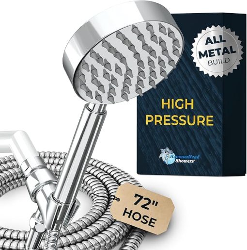 AquaCare® ALL METAL Handheld Shower Head with Hose and Brass Holder - CHROME - 2.5 GPM High Pressure Shower Heads with Adjustable Shower Wand Bracket - 6ft Flexible Extension
