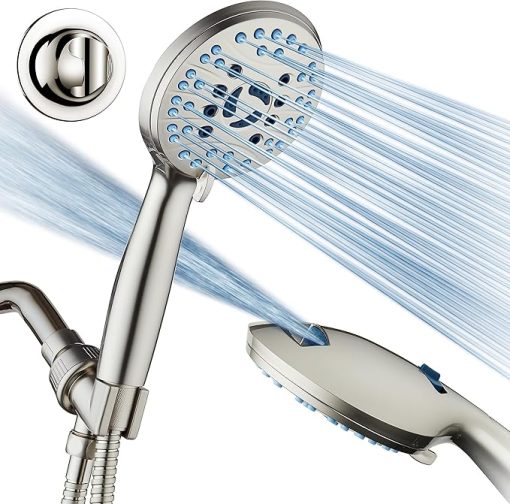 As-Seen-On-TV High Pressure 8-setting Handheld Shower Head - Built-in Power Wash to Clean Tub, Tile & Pets, Overhead & Wall Brackets, Pure-Clean Nozzles, Extra-long 6 ft. Stainless Steel Hose