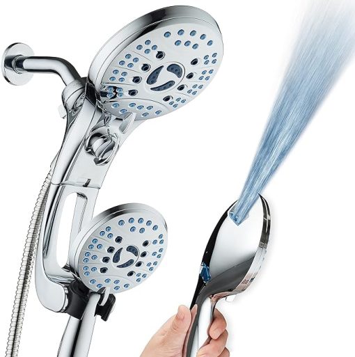 AquaCare® As-Seen-On-TV High Pressure Handheld/Rain 50-mode 3-way Shower Head Combo with Adjustable Arm - Anti-clog Nozzles, Tub & Pet Power Wash, 6 ft. Hose, All Chrome Finish