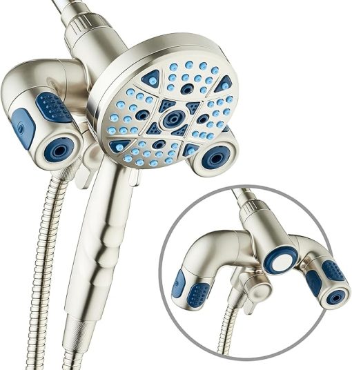 AquaCare High Pressure Multi Zone 208 Setting Shower Head & Handheld 3-way Combo System - Magnetic Docking Handle, Stay-Clean Jets, 6 ft. Metal Hose, All Nickel Finish, Top American Brand