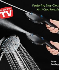 As-Seen-On-TV High Pressure 8-setting Handheld Shower Head – Built-in Power Wash to Clean Tub, Tile & Pets, Overhead & Wall Brackets, Pure-Clean Nozzles, Extra-long 6 ft. Stainless Steel Hose 2