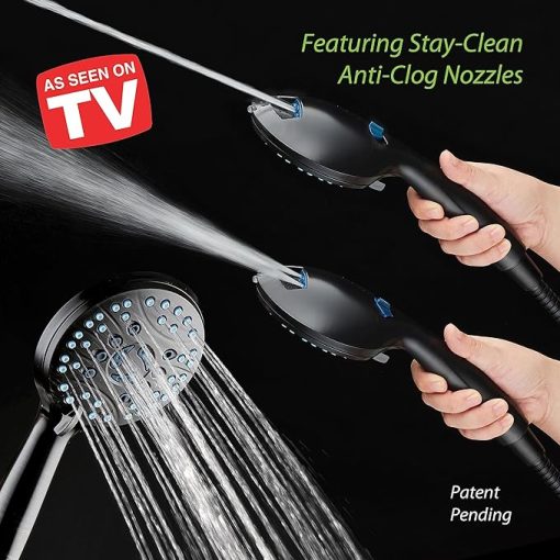 As-Seen-On-TV High Pressure 8-setting Handheld Shower Head - Built-in Power Wash to Clean Tub, Tile & Pets, Overhead & Wall Brackets, Pure-Clean Nozzles, Extra-long 6 ft. Stainless Steel Hose - Image 2