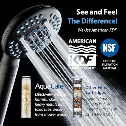 AquaCare® High Pressure 6-way Dual Shower Head Combo with Built-in Filter & Power Wash - Clean Tub, Tile & Pets. Remove Chlorine, Lead & Toxins from Water to Protect Skin, Hair, & Nails. Matte Black - Image 2
