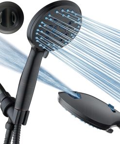 As-Seen-On-TV High Pressure 8-setting Handheld Shower Head – Built-in Power Wash to Clean Tub, Tile & Pets, Overhead & Wall Brackets, Pure-Clean Nozzles, Extra-long 6 ft. Stainless Steel Hose