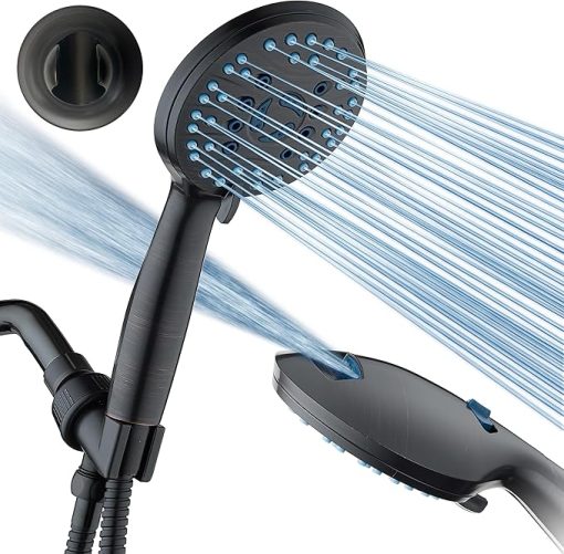 As-Seen-On-TV High Pressure 8-setting Handheld Shower Head - Built-in Power Wash to Clean Tub, Tile & Pets, Overhead & Wall Brackets, Pure-Clean Nozzles, Extra-long 6 ft. Stainless Steel Hose