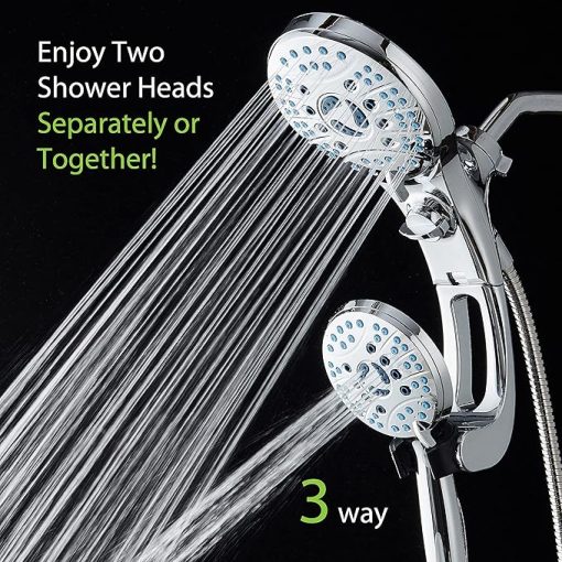 AquaCare® As-Seen-On-TV High Pressure Handheld/Rain 50-mode 3-way Shower Head Combo with Adjustable Arm - Anti-clog Nozzles, Tub & Pet Power Wash, 6 ft. Hose, All Chrome Finish - Image 2
