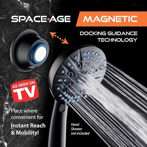 Magnetic Docking Go-Anywhere Wall Bracket for Magneton Hand Shower & Combo Systems - Instant & Secure Tool Free Mount on Any Bath Tile, Tub, Glass Door Surface - Top American Brand - Matte Black - Image 2