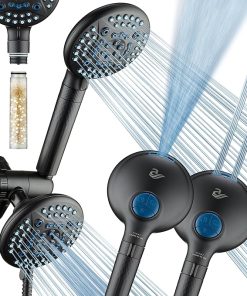 AquaCare® High Pressure 6-way Dual Shower Head Combo with Built-in Filter & Power Wash – Clean Tub, Tile & Pets. Remove Chlorine, Lead & Toxins from Water to Protect Skin, Hair, & Nails. Matte Black