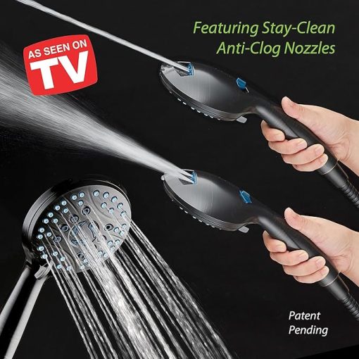 As-Seen-On-TV High Pressure 8-setting Handheld Shower Head - Built-in Power Wash to Clean Tub, Tile & Pets, Overhead & Wall Brackets, Pure-Clean Nozzles, Extra-long 6 ft. Stainless Steel Hose - Image 2