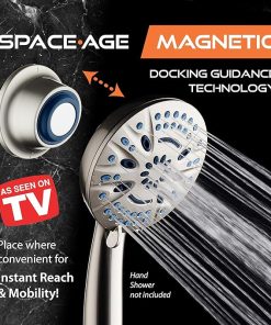 Magnetic Docking Go-Anywhere Wall Bracket for Magneton Hand Shower & Combo Systems – Instant & Secure Tool Free Mount on Any Bath Tile, Tub, Glass Door Surface – Top American Brand – Nickel Finish 2