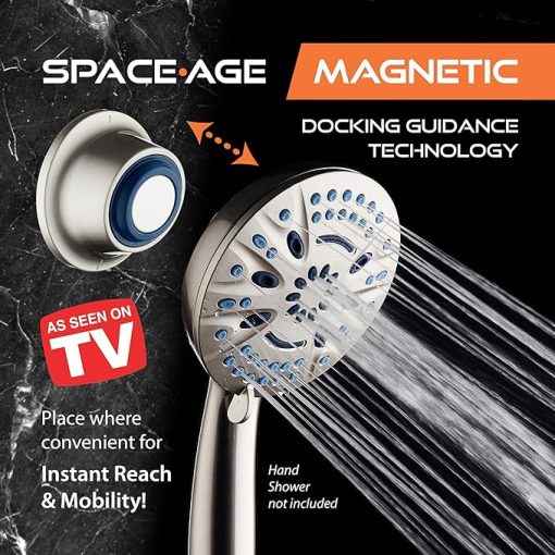 Magnetic Docking Go-Anywhere Wall Bracket for Magneton Hand Shower & Combo Systems - Instant & Secure Tool Free Mount on Any Bath Tile, Tub, Glass Door Surface - Top American Brand - Nickel Finish - Image 2
