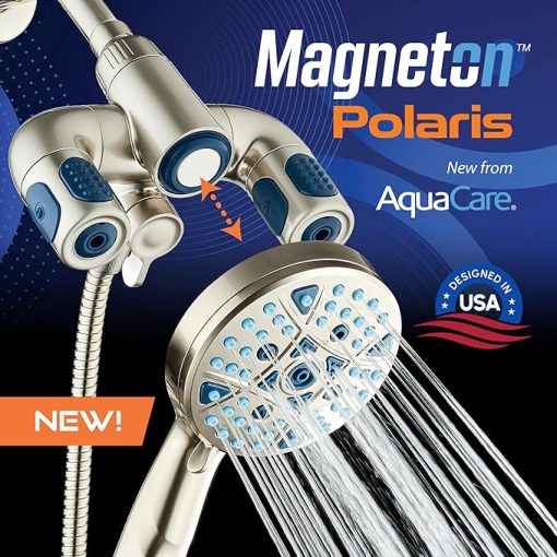 AquaCare High Pressure Multi Zone 208 Setting Shower Head & Handheld 3-way Combo System - Magnetic Docking Handle, Stay-Clean Jets, 6 ft. Metal Hose, All Nickel Finish, Top American Brand - Image 2